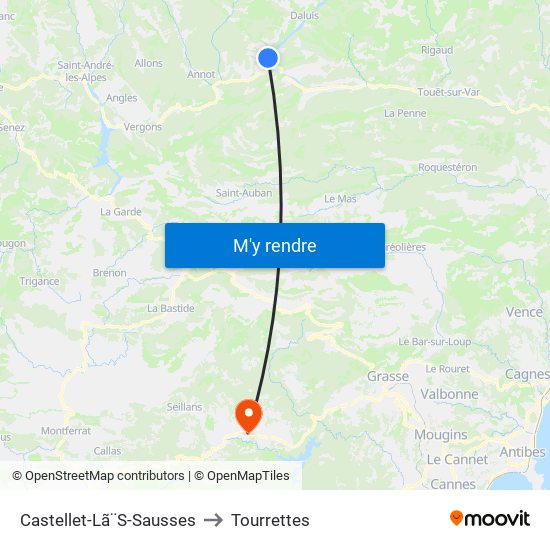 Castellet-Lã¨S-Sausses to Tourrettes map