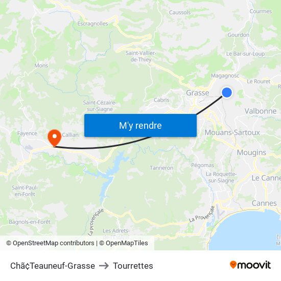 Chã¢Teauneuf-Grasse to Tourrettes map
