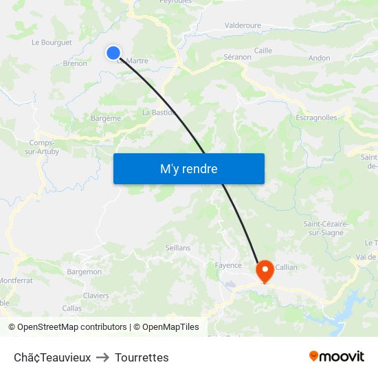 Chã¢Teauvieux to Tourrettes map