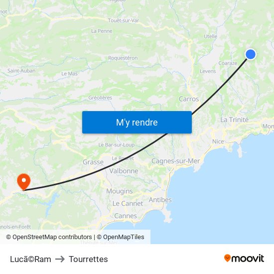 Lucã©Ram to Tourrettes map