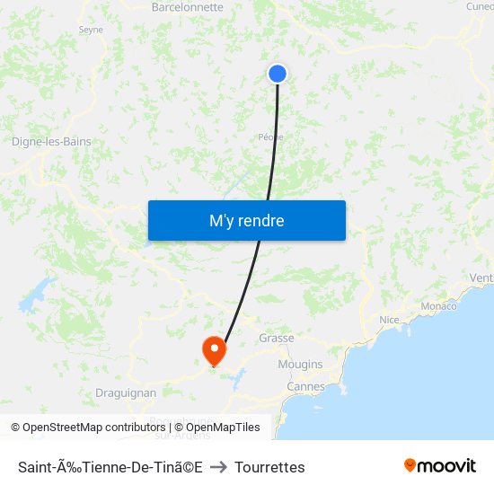 Saint-Ã‰Tienne-De-Tinã©E to Tourrettes map