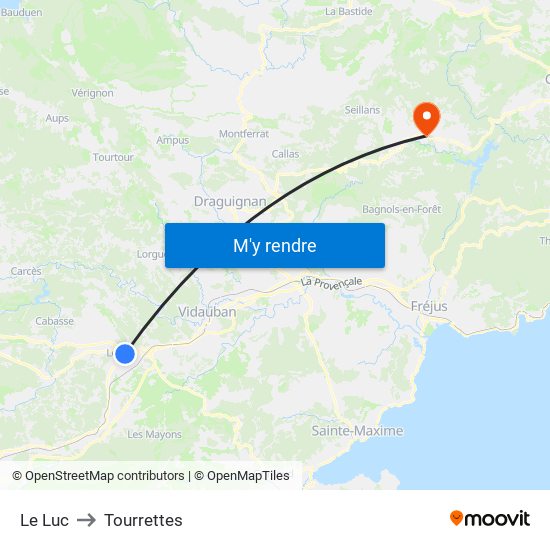 Le Luc to Tourrettes map