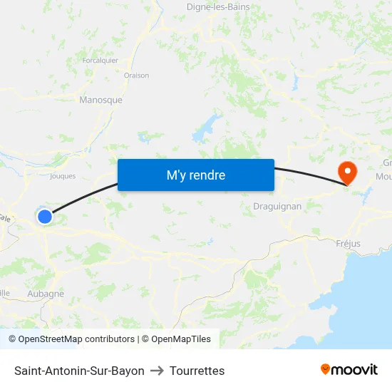 Saint-Antonin-Sur-Bayon to Tourrettes map