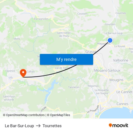 Le Bar-Sur-Loup to Tourrettes map