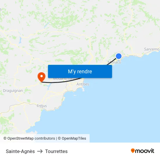 Sainte-Agnès to Tourrettes map