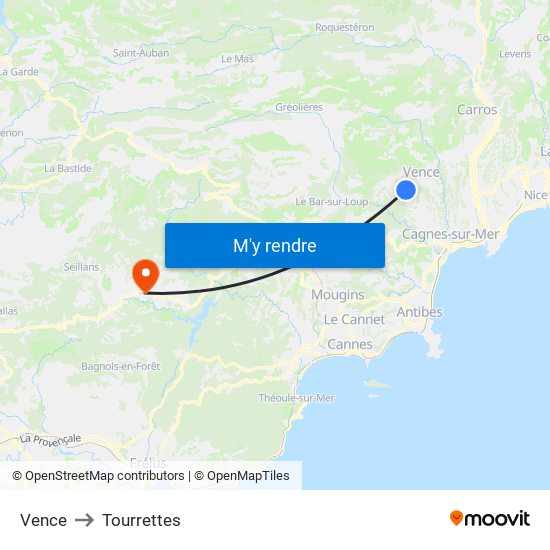 Vence to Tourrettes map
