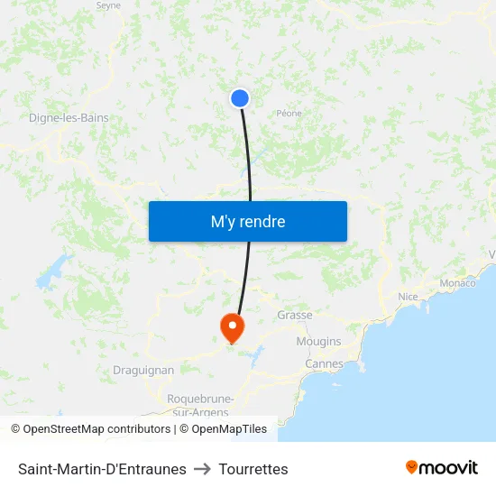 Saint-Martin-D'Entraunes to Tourrettes map