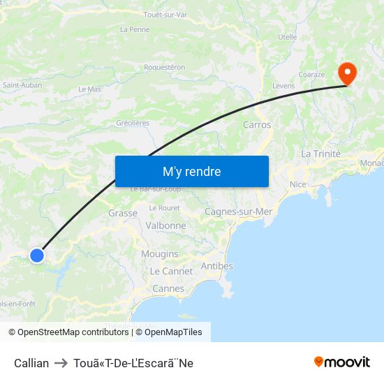 Callian to Touã«T-De-L'Escarã¨Ne map
