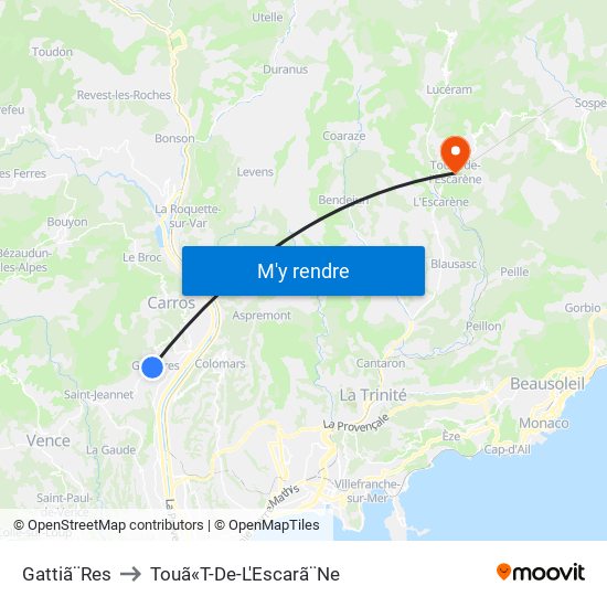 Gattiã¨Res to Touã«T-De-L'Escarã¨Ne map