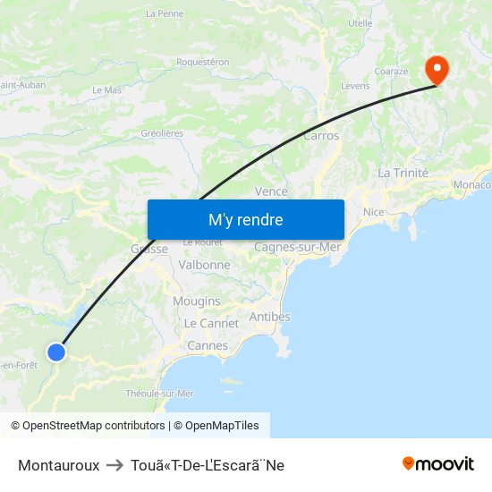 Montauroux to Touã«T-De-L'Escarã¨Ne map