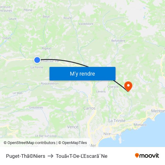 Puget-Thã©Niers to Touã«T-De-L'Escarã¨Ne map