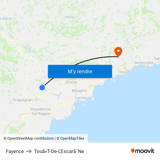 Fayence to Touã«T-De-L'Escarã¨Ne map