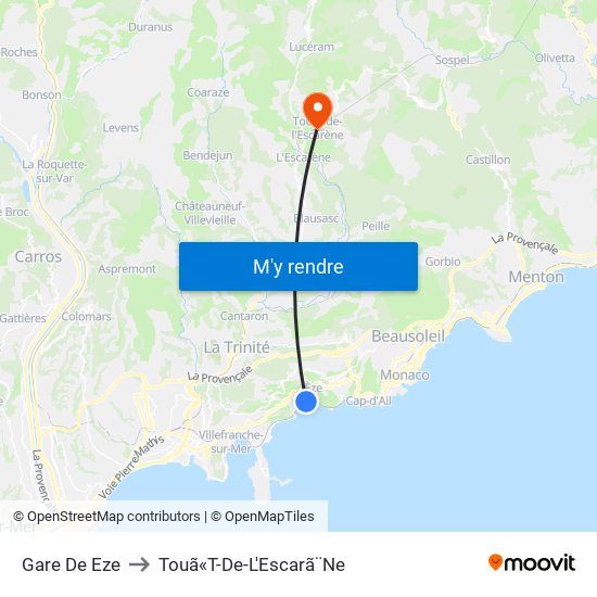 Gare De Eze to Touã«T-De-L'Escarã¨Ne map