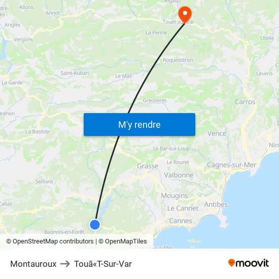 Montauroux to Touã«T-Sur-Var map