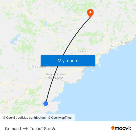 Grimaud to Touã«T-Sur-Var map