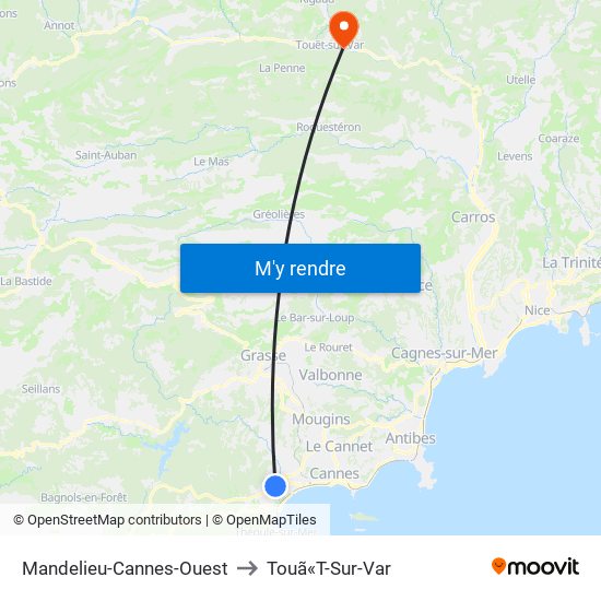 Mandelieu-Cannes-Ouest to Touã«T-Sur-Var map