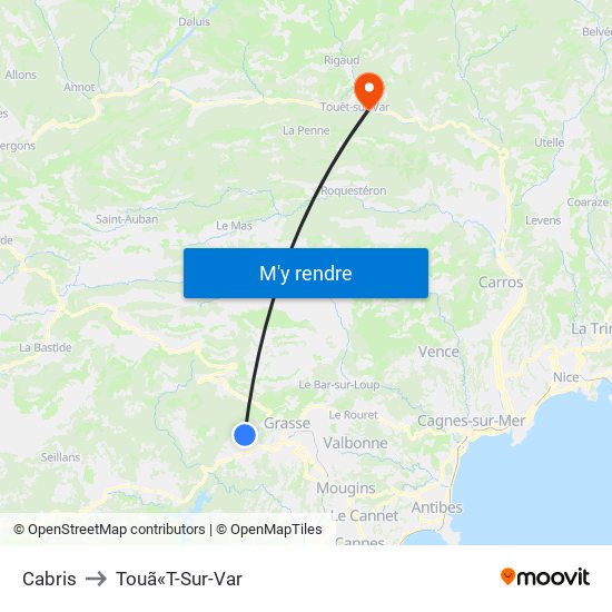 Cabris to Touã«T-Sur-Var map