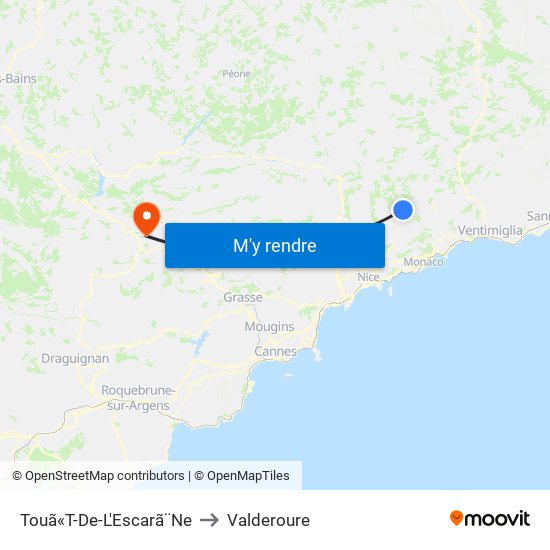 Touã«T-De-L'Escarã¨Ne to Valderoure map
