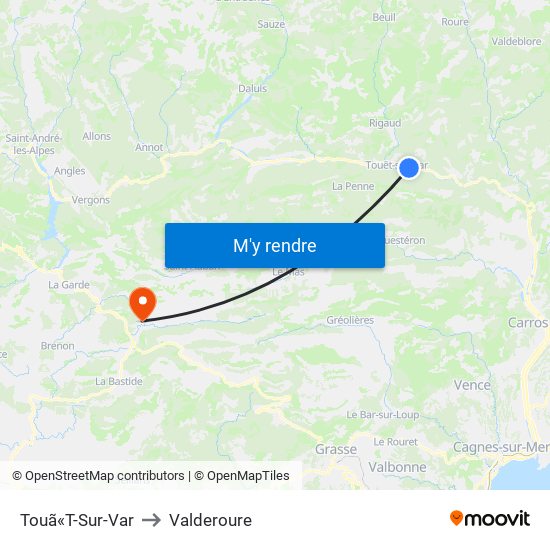 Touã«T-Sur-Var to Valderoure map