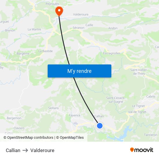 Callian to Valderoure map