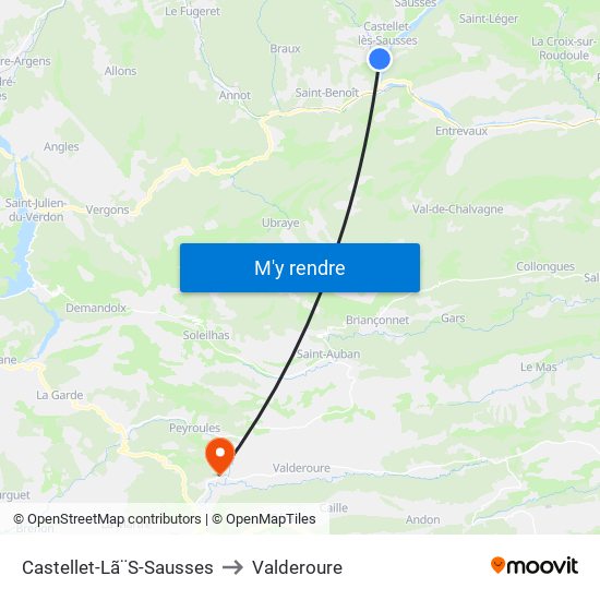 Castellet-Lã¨S-Sausses to Valderoure map