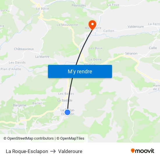 La Roque-Esclapon to Valderoure map