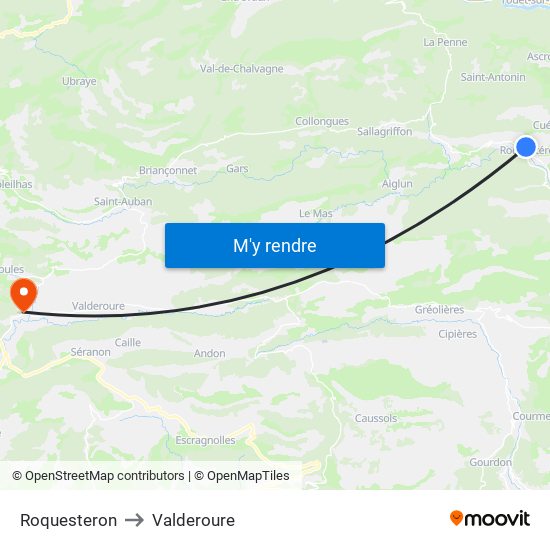 Roquesteron to Valderoure map