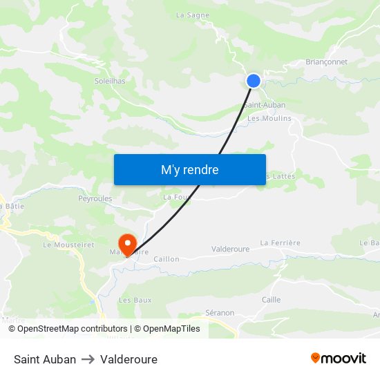 Saint Auban to Valderoure map
