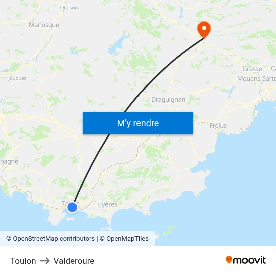 Toulon to Valderoure map