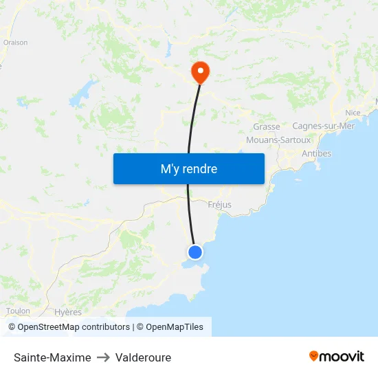 Sainte-Maxime to Valderoure map