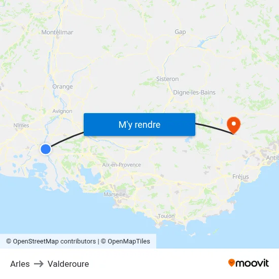 Arles to Valderoure map