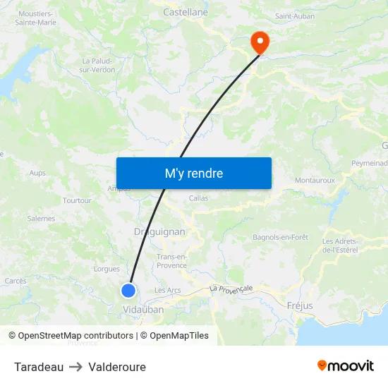 Taradeau to Valderoure map