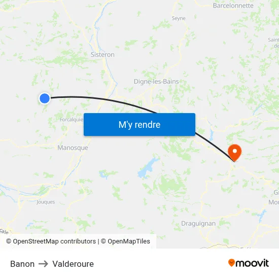 Banon to Valderoure map