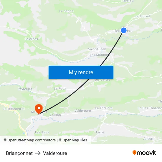 Briançonnet to Valderoure map