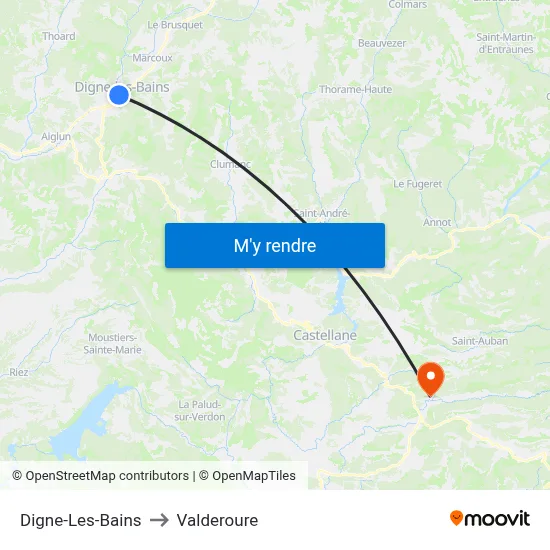 Digne-Les-Bains to Valderoure map
