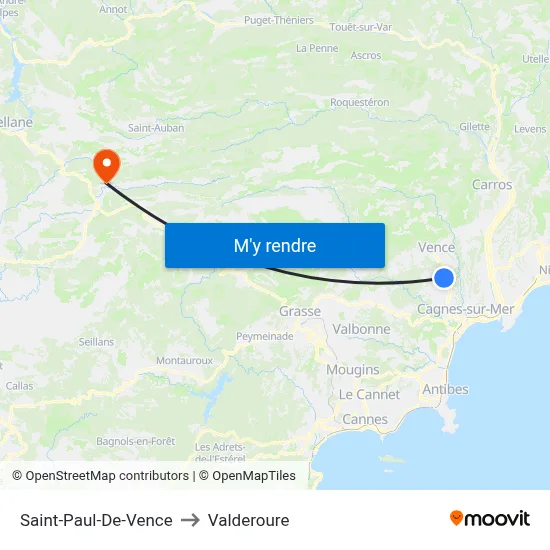 Saint-Paul-De-Vence to Valderoure map