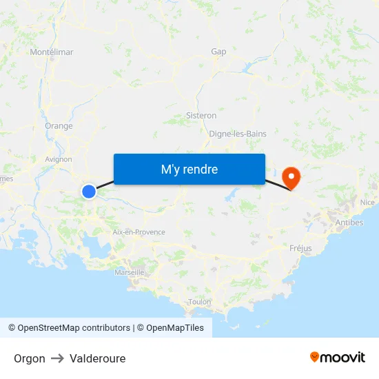 Orgon to Valderoure map