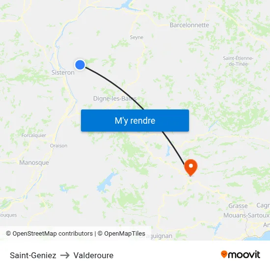Saint-Geniez to Valderoure map