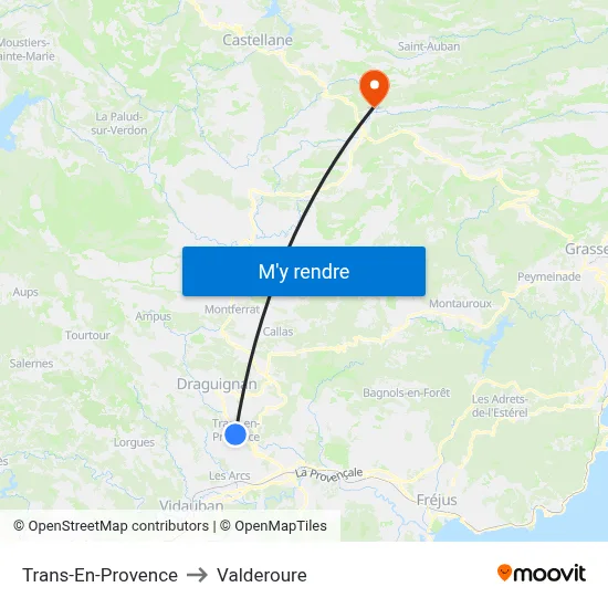 Trans-En-Provence to Valderoure map