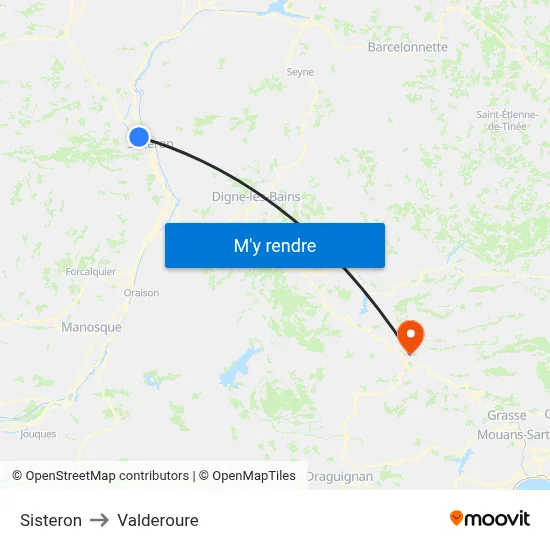 Sisteron to Valderoure map