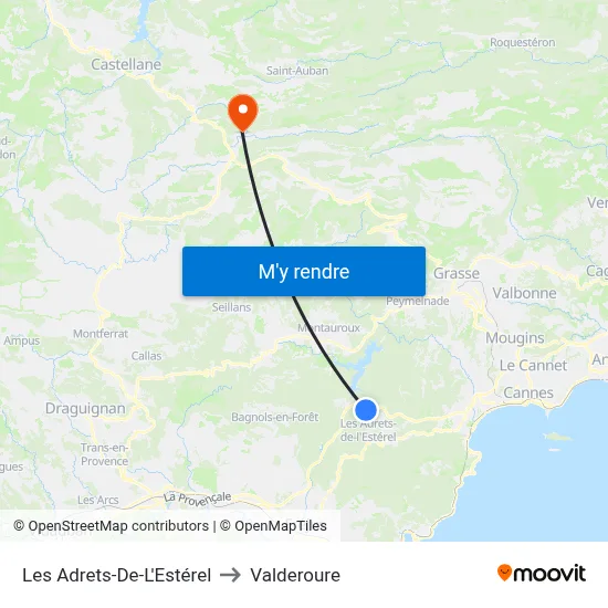 Les Adrets-De-L'Estérel to Valderoure map