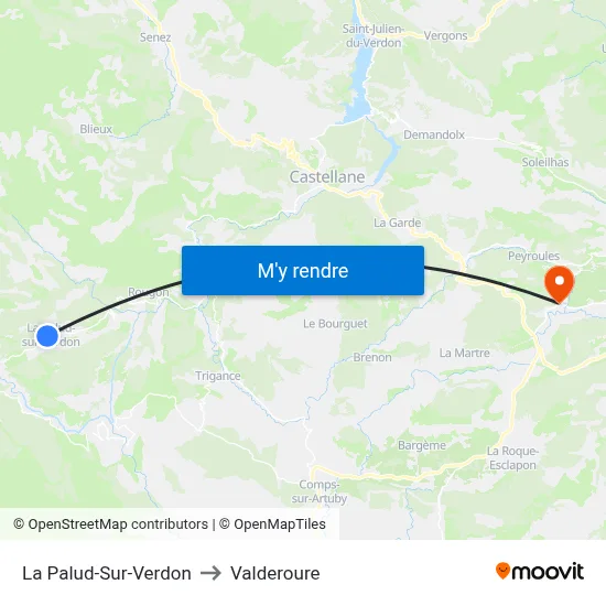 La Palud-Sur-Verdon to Valderoure map