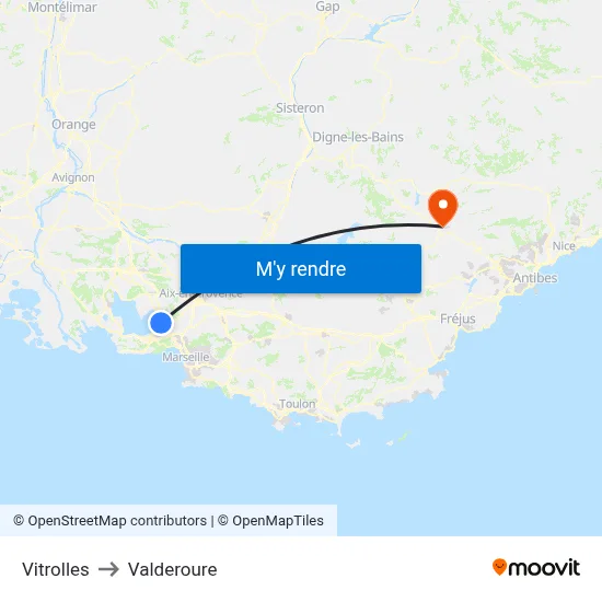 Vitrolles to Valderoure map