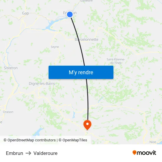 Embrun to Valderoure map