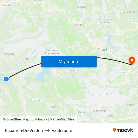 Esparron-De-Verdon to Valderoure map