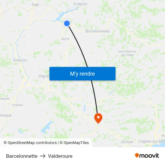 Barcelonnette to Valderoure map