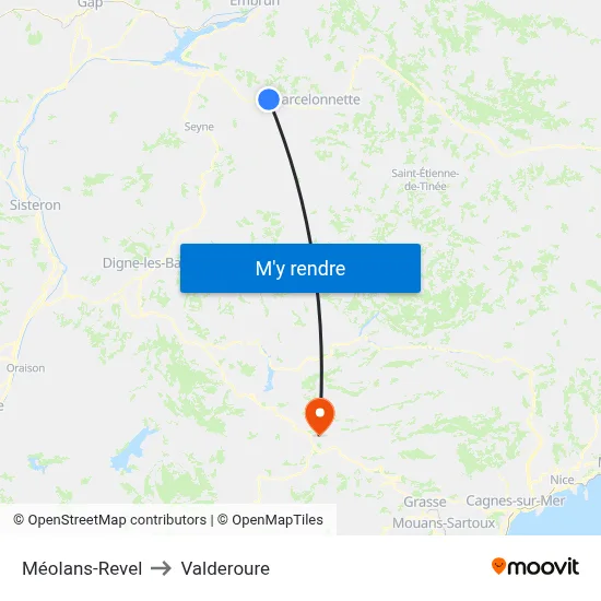 Méolans-Revel to Valderoure map