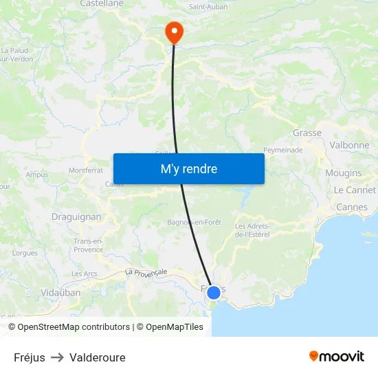 Fréjus to Valderoure map