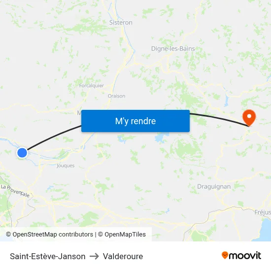 Saint-Estève-Janson to Valderoure map