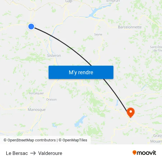 Le Bersac to Valderoure map